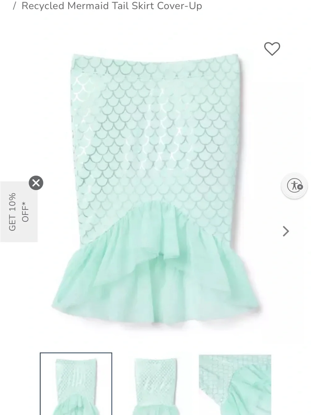 Janie and Jack Mint Mermaid Tail Bikini with Tulle Cover Up Skirt 18-24